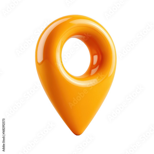 Glossy orange location pin marker 3D render isolated on black background