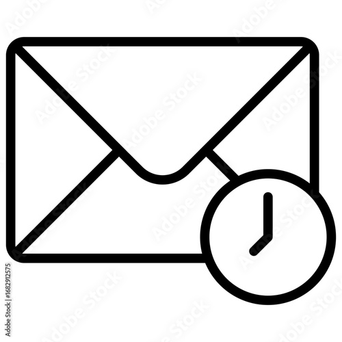 Mail Schedule Outline Icon Design Vector - Envelope with clock, symbolizing scheduled email, delayed sending, or message reminder