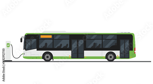 Modern flat design electric bus charging at station