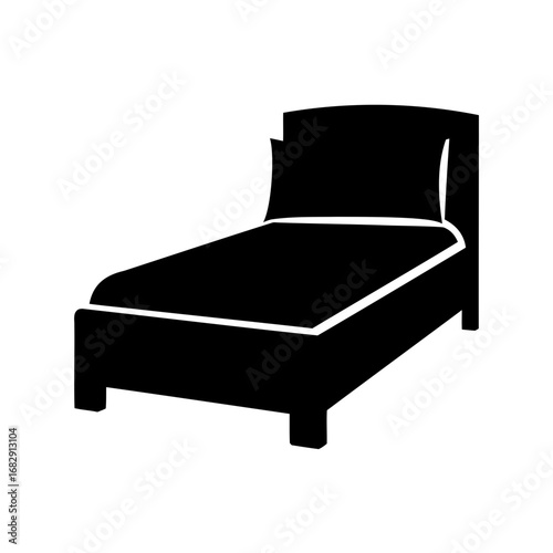 Stylized bed illustration with headboard and pillow in black and white
