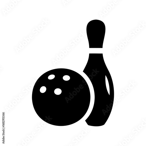 Black and white vector illustration of a bowling ball and pin