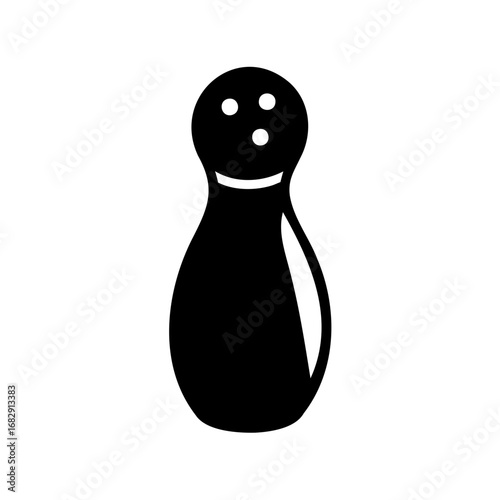 Isolated black and white graphic symbol of a bowling pin with spots