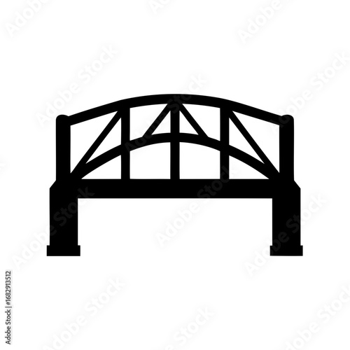 Stylized silhouette of a small arch bridge with geometric support structure