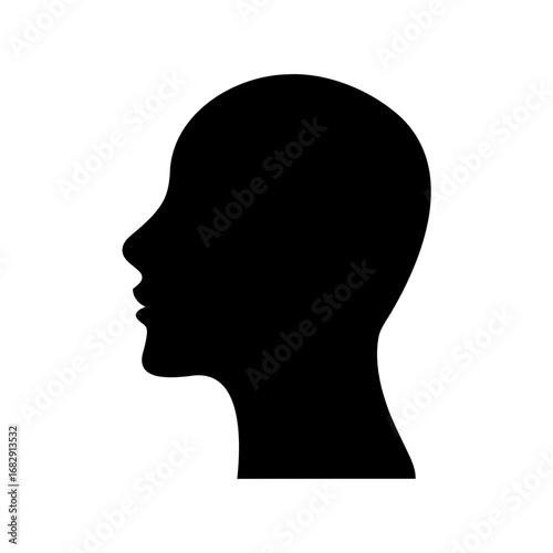 Black silhouette of a human head in profile on white background