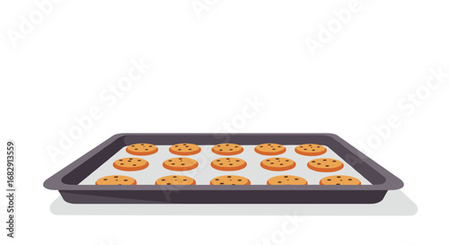 Freshly baked cookies on tray in minimalist style