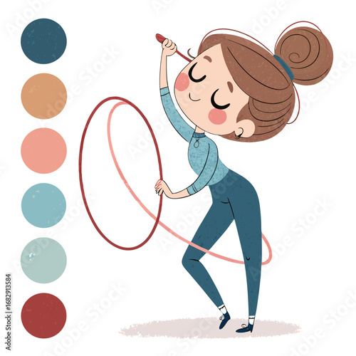 Charming illustration of a girl performing rhythmic gymnastics with a ribbon.
