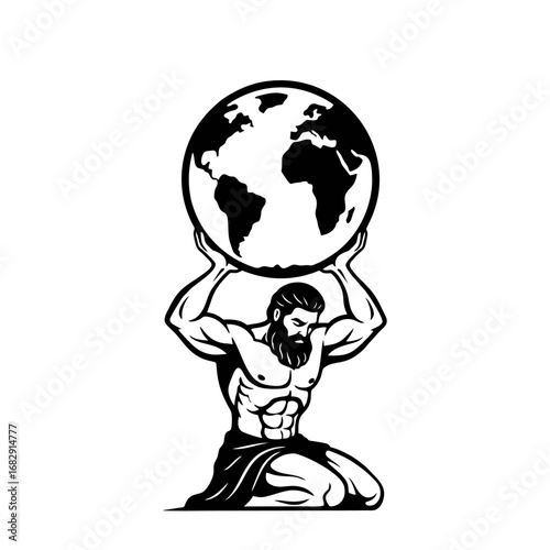 Atlas Mythology Strong Man Holding Earth Globe Vector Illustration