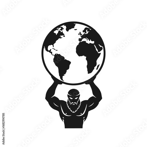 Mythological Atlas Strong Man Carrying World Globe Silhouette Icon