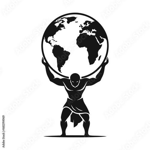 Atlas holding the Earth, a powerful silhouette symbol of global strength and responsibility.