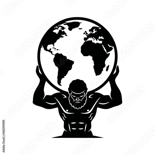 Atlas God Holding Earth Globe Vector Icon Symbol