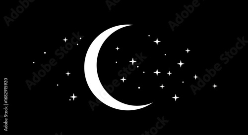 Crescent Moon and Stars Night Sky Illustration