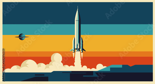 Retro Rocket Launch Space Exploration Poster
