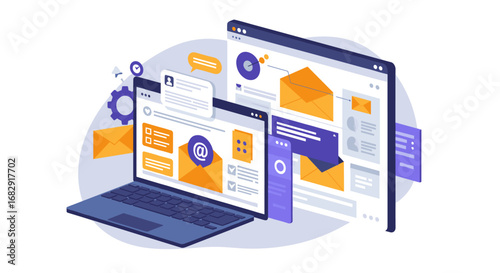 Responsive email design and digital marketing desktop and mobile interface concept