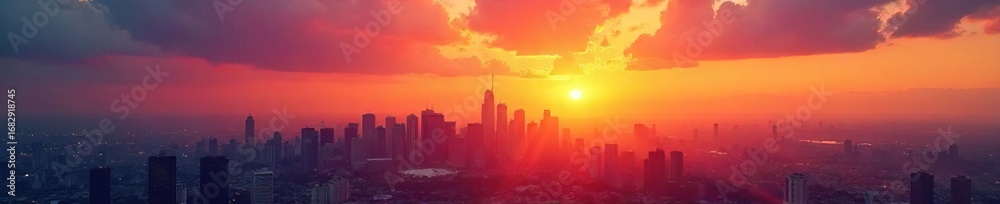 Fototapeta premium Hopeful Sunrise Cityscape Vibrant Dawn Over Urban Skyline, Symbolizing Progress, Potential, and a Positive Future