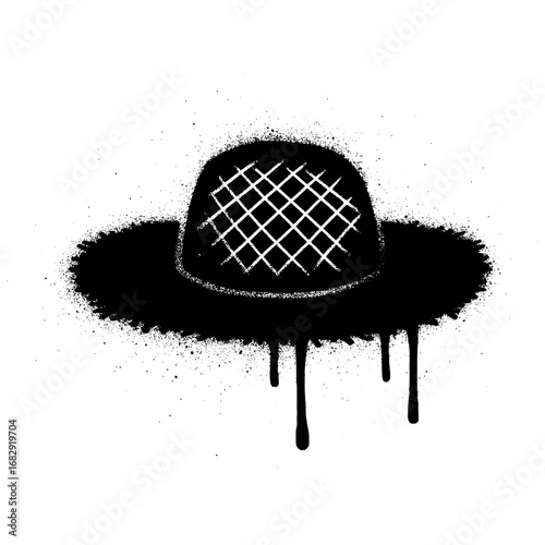 Graffiti Stencil of Straw Hat with Dripping Paint on White Background.