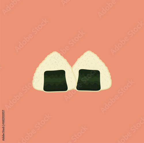 Vector illustration of an onigiri food japanese food food made from rice and dried seaweed, with a slightly salty taste, and filled with fish or meat inside