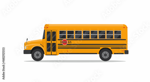 Classic yellow school bus, transporting children to school on an isolated white background.