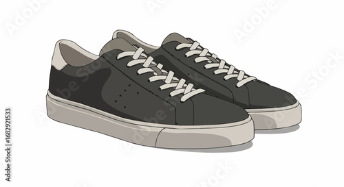 Pair of Stylish Black Canvas Sneakers with White Laces for Casual Wear on Isolated White Background