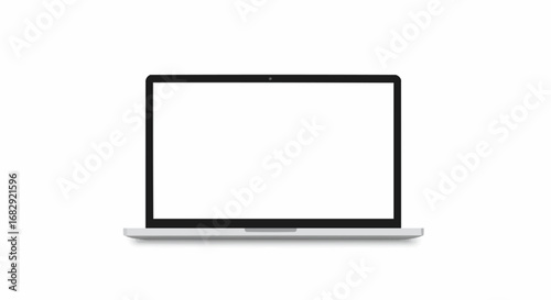 Open Silver Laptop with a Blank White Screen on an Isolated White Background, Technology for Design and Presentations