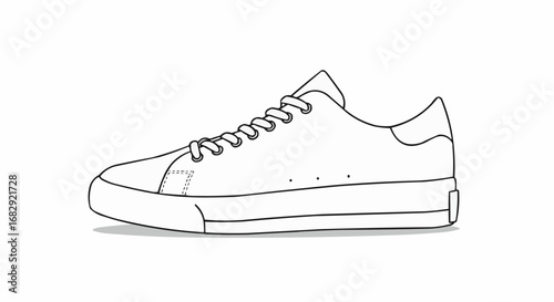 Outline Drawing of a Casual Sneaker Shoe on an Isolated White Background, Line Art Style for Footwear and Fashion Concepts