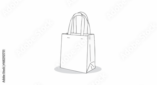 Simple outline drawing of a blank reusable shopping tote bag, representing eco-friendly concepts on an isolated white background.