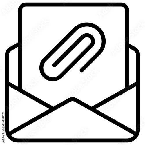 Mail Attachment Outline Icon Design Vector - Envelope with paperclip, symbolizing attached file, document, or additional content