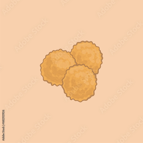 Vector illustration of a food cheese ball fried meatball cornmeal balls fried snacks, 
food coated with flour, fried food, with a salty and delicious taste, fast food