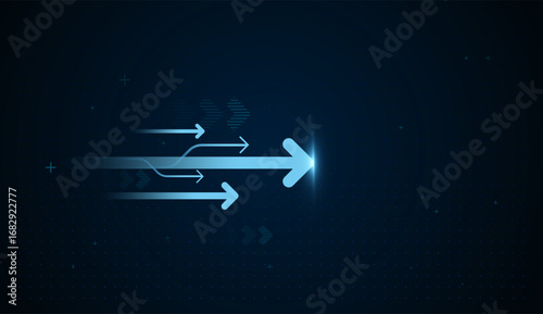 The multiple glowing arrows pointing upward on a blue background, symbolizing growth, success, and forward Finance graph arrow up investment Upward Finance and Business concept