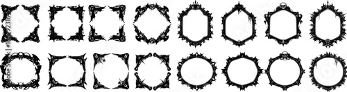 Set of gothic style halloween frames with black spiky outlines

