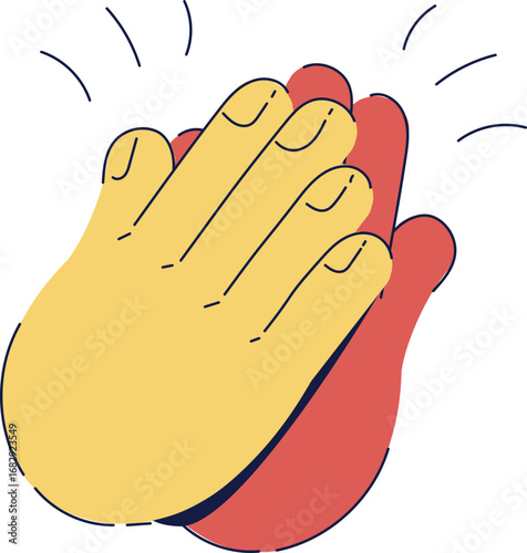 Vibrant illustration of two hands, one yellow and one red, clapping together to symbolize applause and celebration.