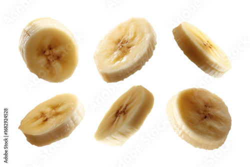 Ripe banana slices isolated on transparent or white background, png