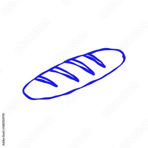 Doodle Bread Bakery Food Icon. French Pastry Baguette. Vector Line Illustration