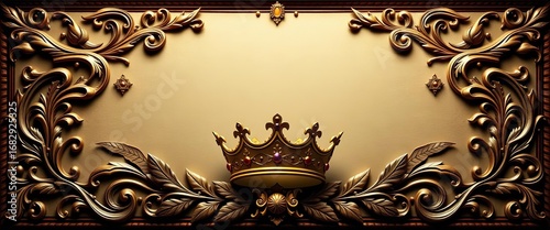 Ornate vintage frame, crown & laurel wreath, royal elegance,  border,  antique