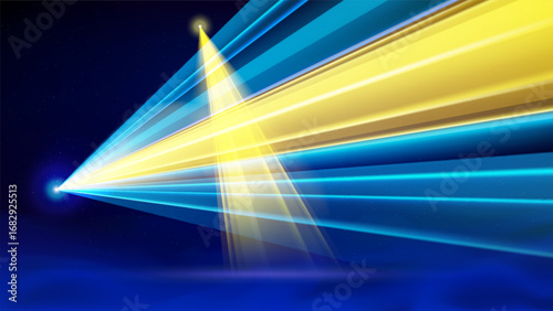 Laser flag of sweden. Swedish abstract flag. Laser show. Dark blue background. Multicolor template of banner, poster for national holiday of sweden. Place for text. Copy space. Vector