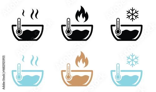 Heating and cooling icons representing temperature control, hot drinks, and cold beverages for diverse design applications, perfect for illustrating temperature variations