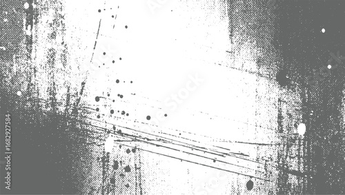 Gray splatters and streaks on white background grunge