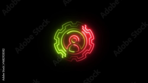 Neon gear with person icon in red and green cogwheel