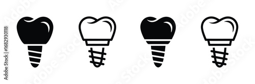 Silhouette of tooth implant icon, dental health restoration symbol
