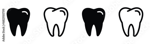 Tooth vector icon. Set of teeth for medical logo design. Tooth black illustration.
