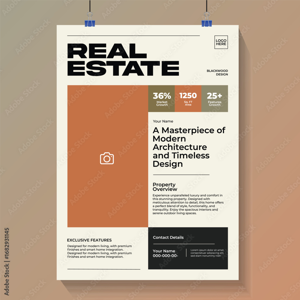 Naklejka premium Real Estate Flyer Template, Property Sale and Rental Poster Design