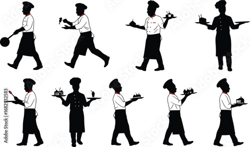 chef, cooking, kitchen, food, restaurant, cuisine, culinary, cook, meal, dish, uniform, hat, apron, service, gourmet, preparation, professional, dining, recipe, silhouette