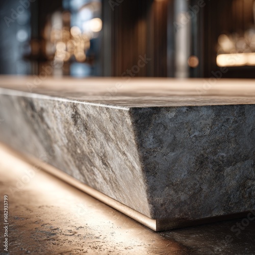 Elegant stone surface with warm lighting in modern interior design