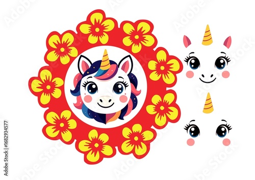 Adorable Unicorn 3D Card Sheet with Floral Arabesque Background