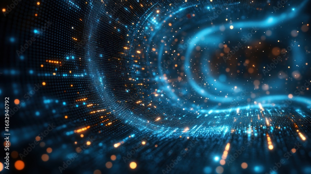 Fototapeta premium Dynamic digital data stream in abstract network tunnel background