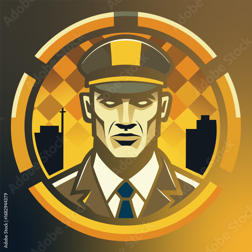 Stern man wearing cap and suit shirt
