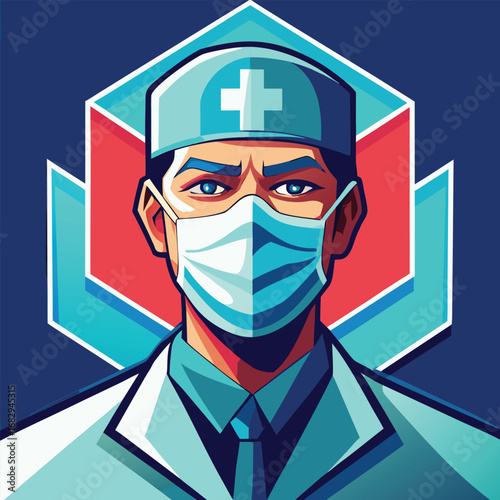 Doctor wearing mask with cross symbol medical healthcare