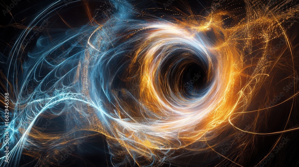 Naklejka premium Abstract light swirls forming a cosmic vortex in dark space