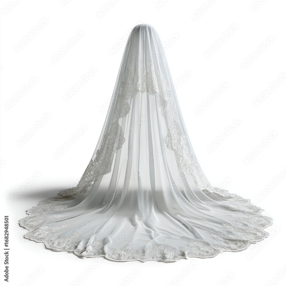 Obraz premium A full-length, sheer wedding veil, adorned with delicate lace trim