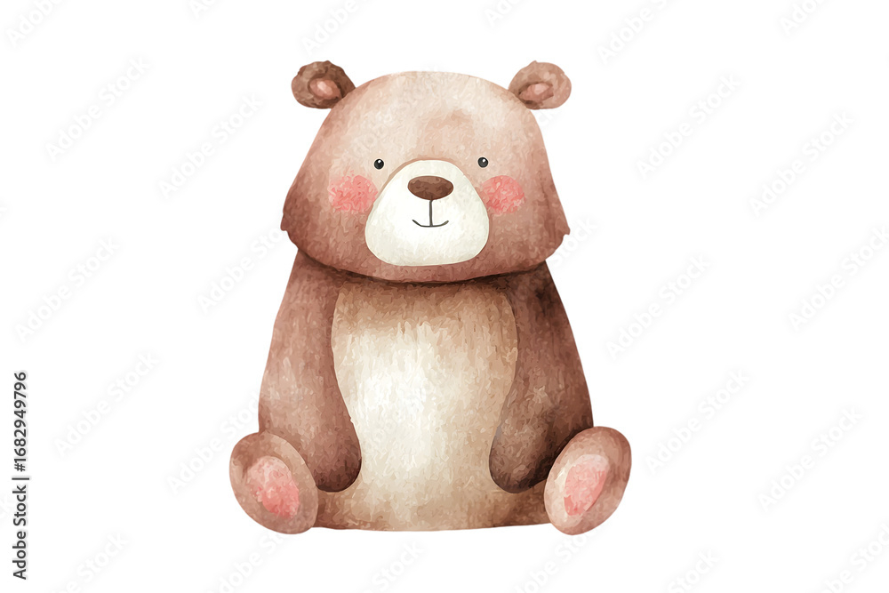 Fototapeta premium Cute watercolor bear. Hand drawn watercolor cute cartoon brown bear. Cute childish animal characters. Cartoon bear.