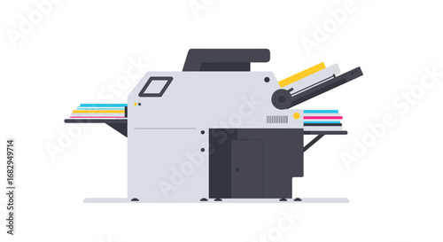 Modern printing machine in minimalistic flat design for office and industrial use